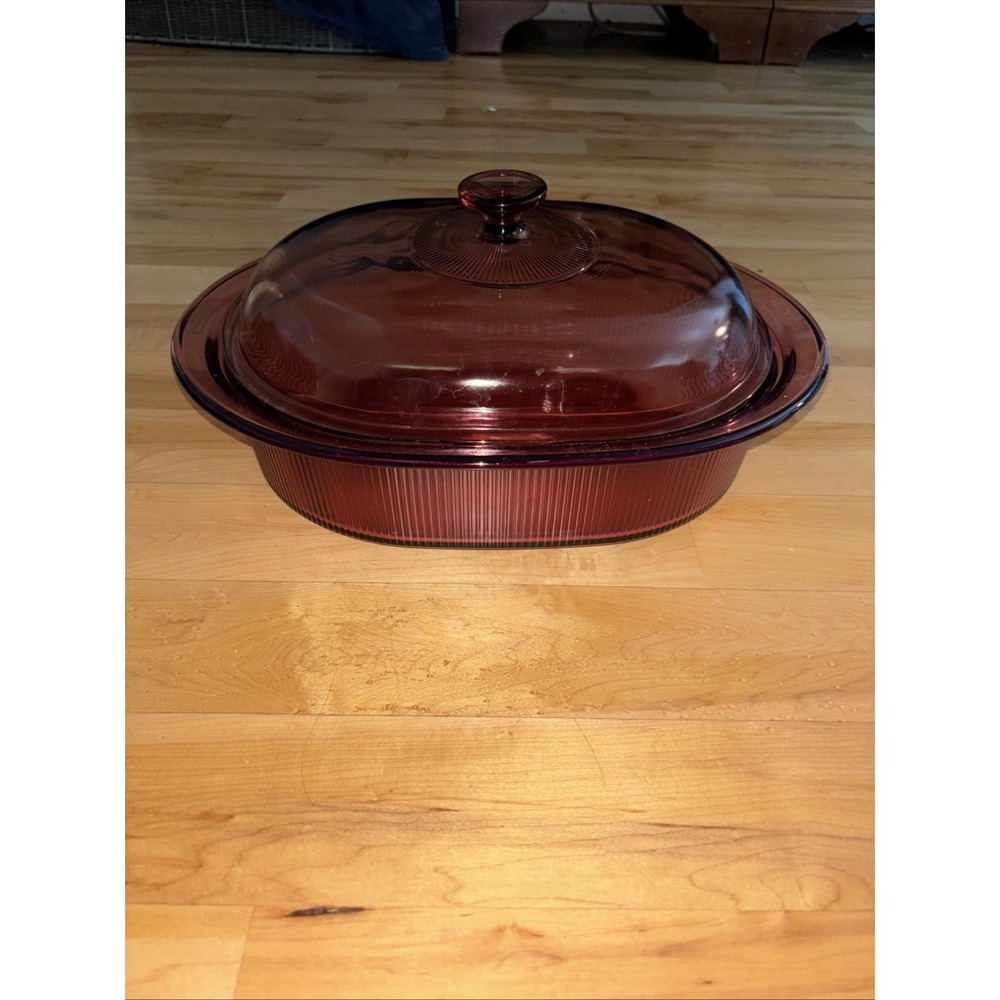 CORNING VISION CRANBERRY 4 L 4 QT Roaster Roasting Dutch Oven & Lid V-34-B